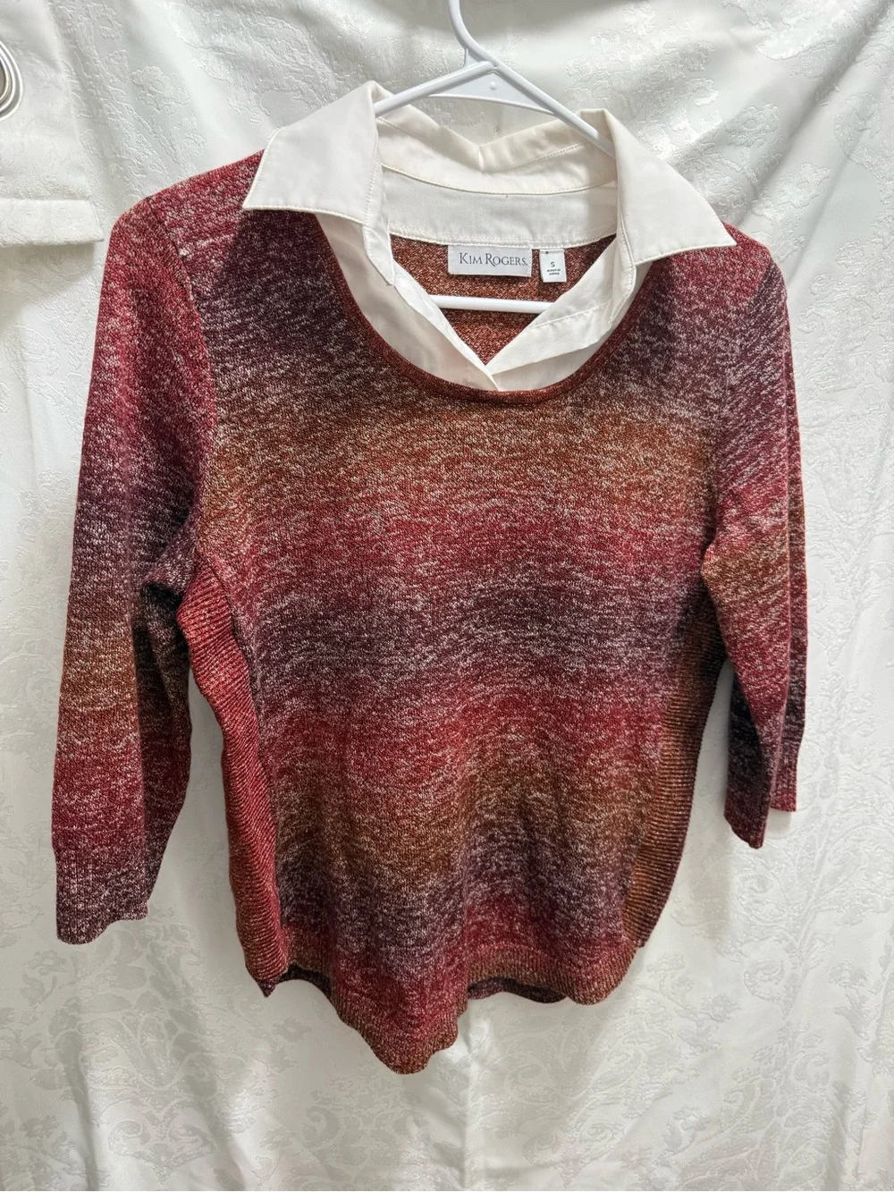 Kim Rogers Marled Red and Brown Crewneck Sweater